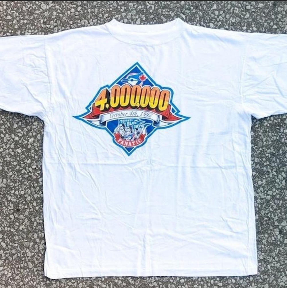 Vtg 1992 Toronto Blue Jays 4,000,000 Fanatic T-Shirt OSFA 90s MLB Single Stitch